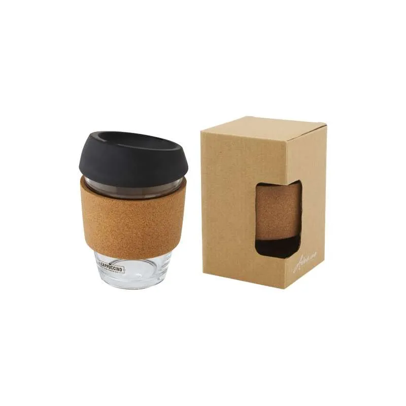 Gobelet Lidan de 360 ml en verre borosilicate avec grip en liège et couvercle en silicone - Avenue